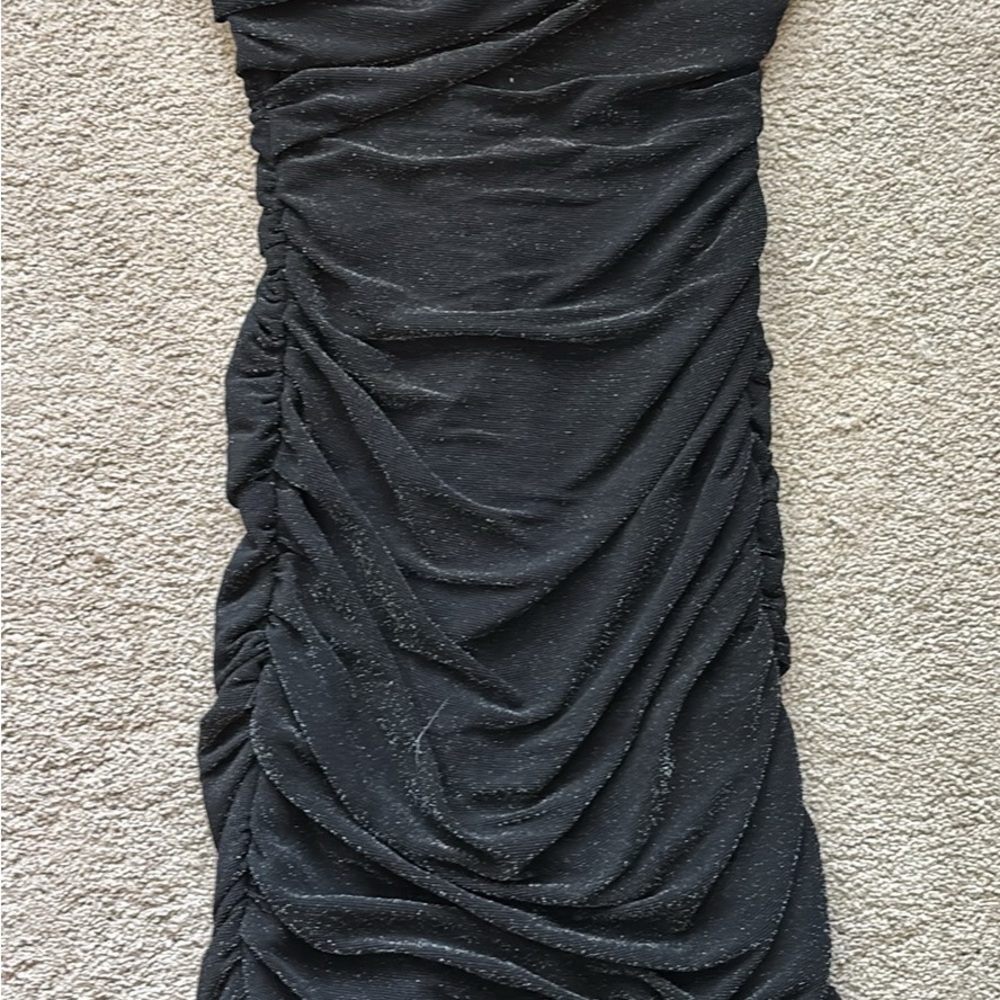 SHEIN Black Ruched Strapless Cocktail Dress